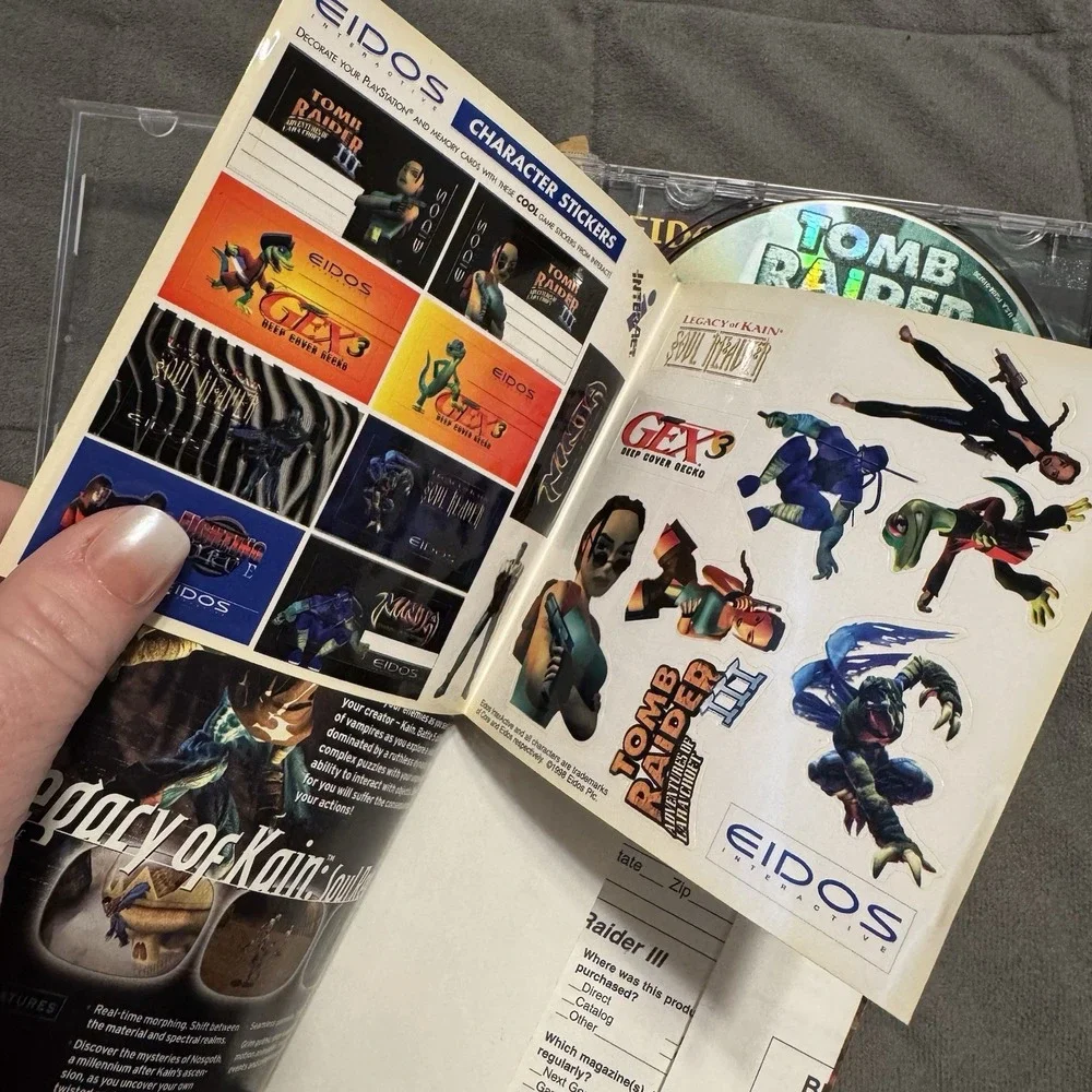 Tomb Raider III 3 Sony Playstation 1, 1999 CIB Reg Card Stickers Black Label PS1